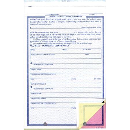 Asp Odometer Mileage Statement 3 Part, Blue Screen Qty 100 Pk 841